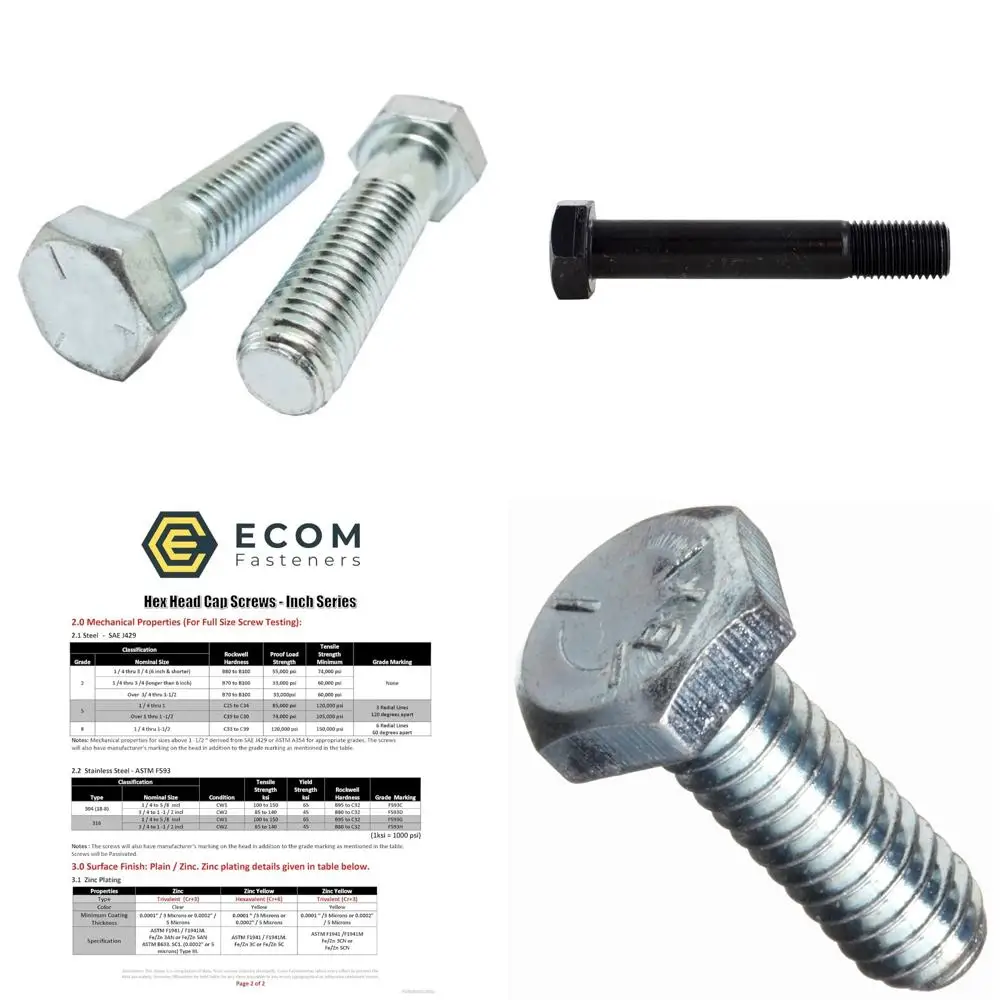 

Винты с шестигранной головкой из оцинкованной стали класса 5, 1/4 дюйма x 5-1/2 дюйма, грубая резьба, количество 50, сделано в США