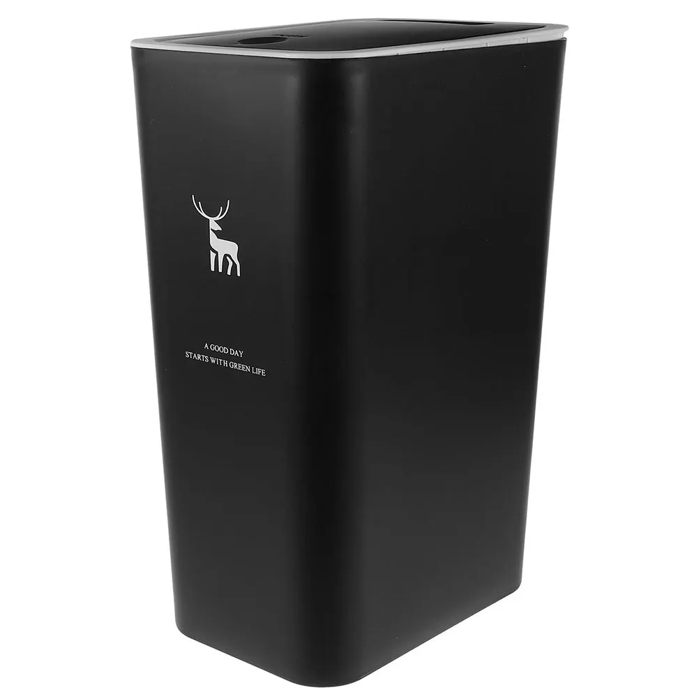 

15L Plastic Trash Bin with Press Open Lid 90 Degree Stay Open Mechanism Space Saving Garbage Can for Home Office Recycling Use