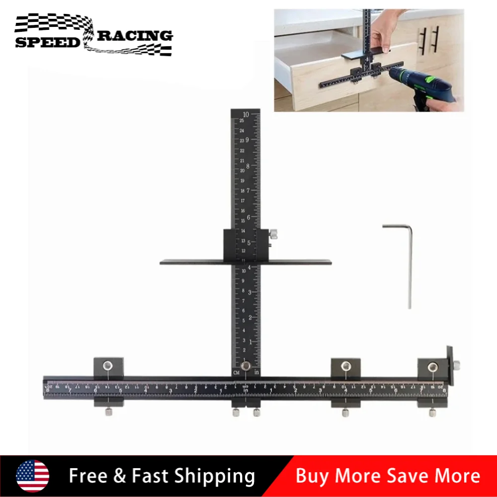 

Прочный регулируемый шаблон-линейка для сверления отверстий под мебельную фурнитуру, для точной установки ручек выдвижных ящиков, черный