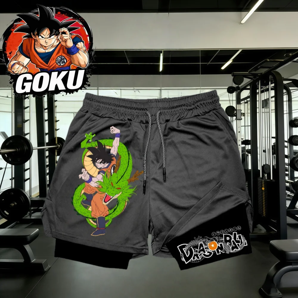 

2026 Summer Dragon Ball Goku Shenron Print 2-in-1 Shorts Oversized Breathable Sweat-Absorbent Fitness Streetwear Unisex