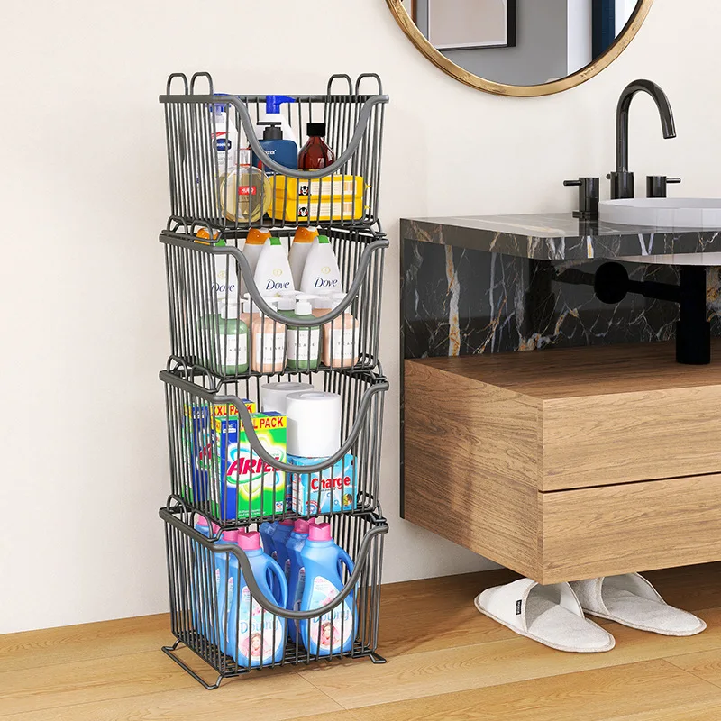 Kitchen large shelf, floor-to-ceiling can be stacked with multi-layer storage baskets for vegetables and fruits