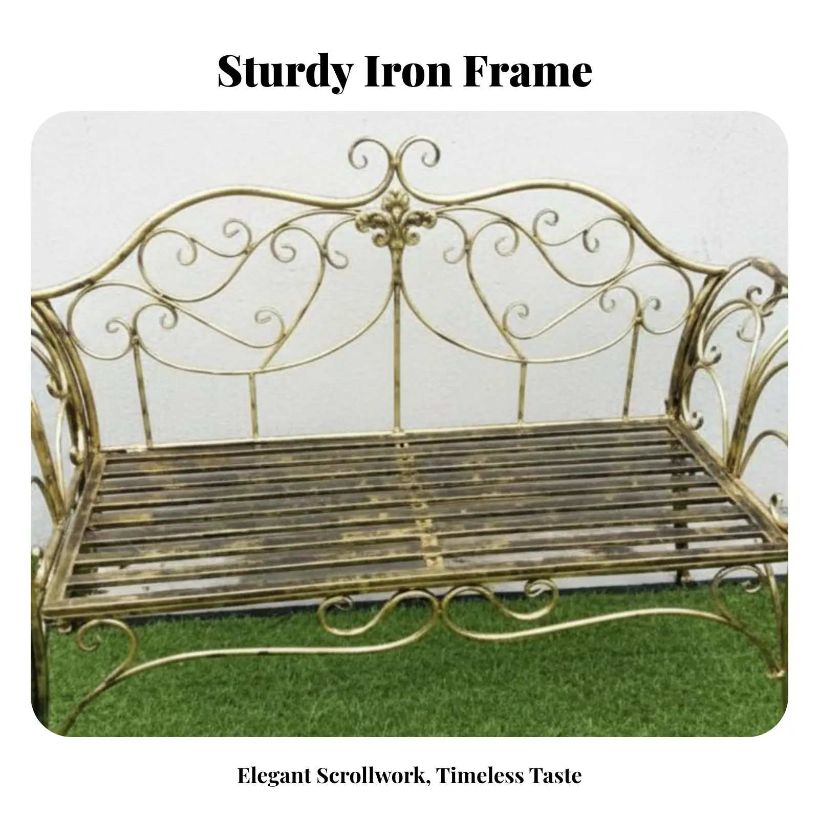 華やかな金属製の2人掛けベンチ、ヨーロッパ風デザイン、丈夫なフレーム、長持ちする構造、二人用、庭師向け