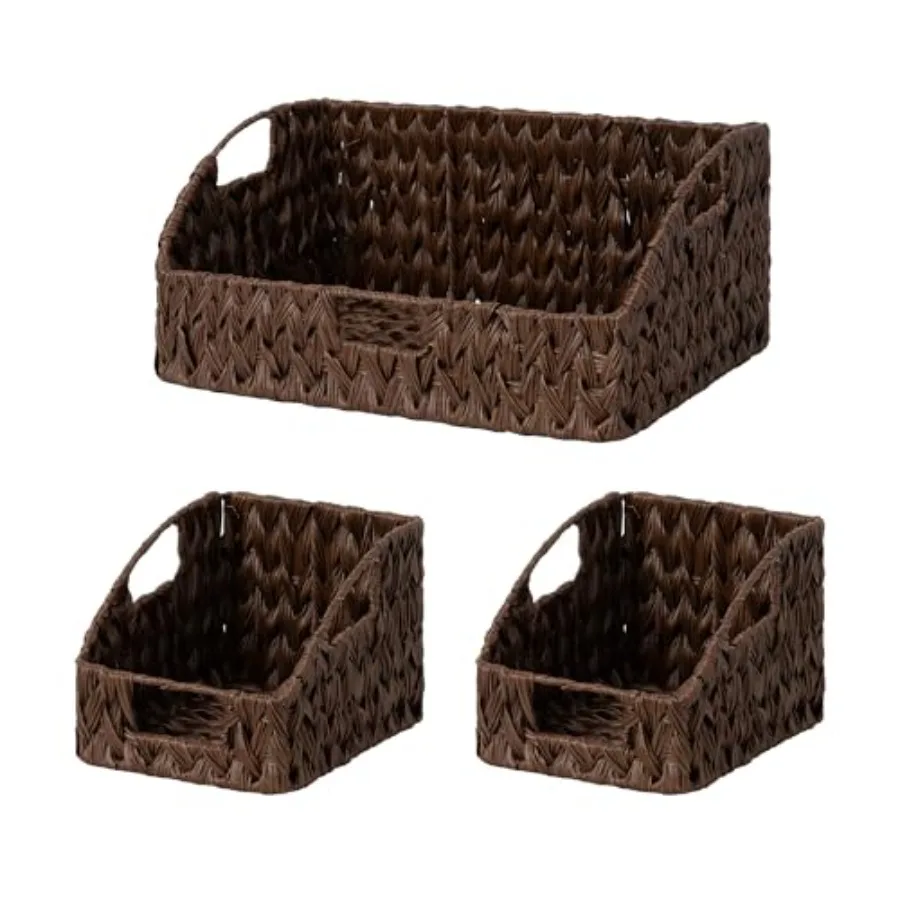 

Wicker Stora asket for Sees Wicker asket wit andles Trapezoid Woven askets for Stora Decorative askets for ome Decor rown 3 Pac
