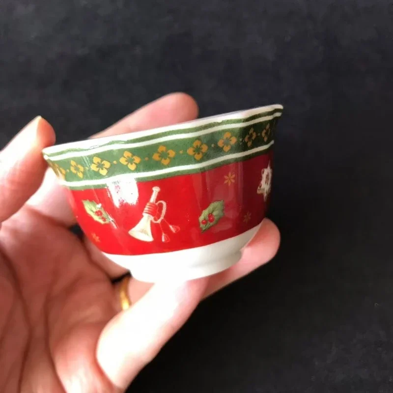 Red Christmas Ceramic Tableware,Red & White Christmas Patterns Ceramic Candlestick,Hand-Stamped Holiday Design
