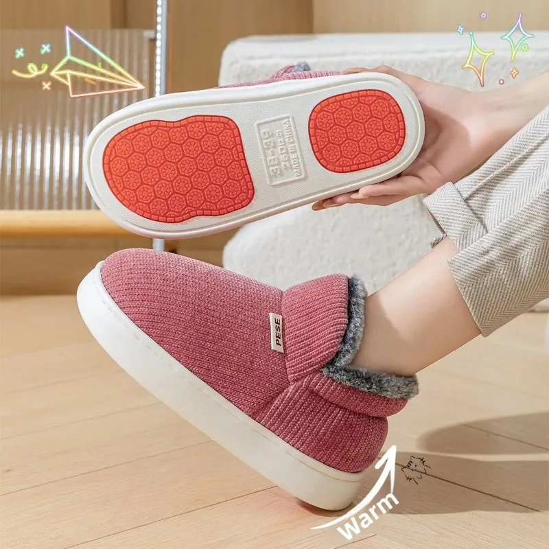 1-2Pairs Senior Non Slip Cotton Slippers Thick Warm Fleece Lining House Shoes for Men Women Elderly Indoor Home
