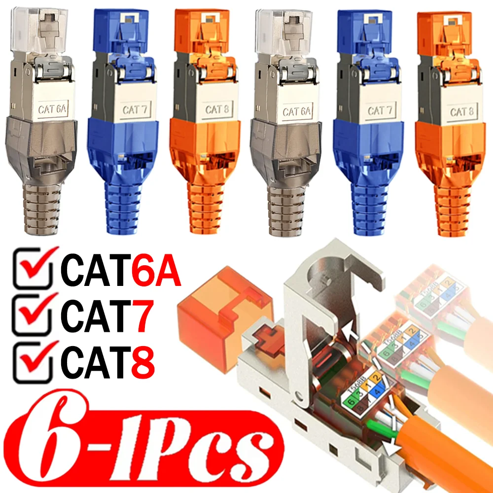 1/3/6Pcs RJ45 CAT6A/CAT7/CAT8 Network Cable Connector Tool Free Shielding Punching End Plug LAN Ethernet Termination Adapters