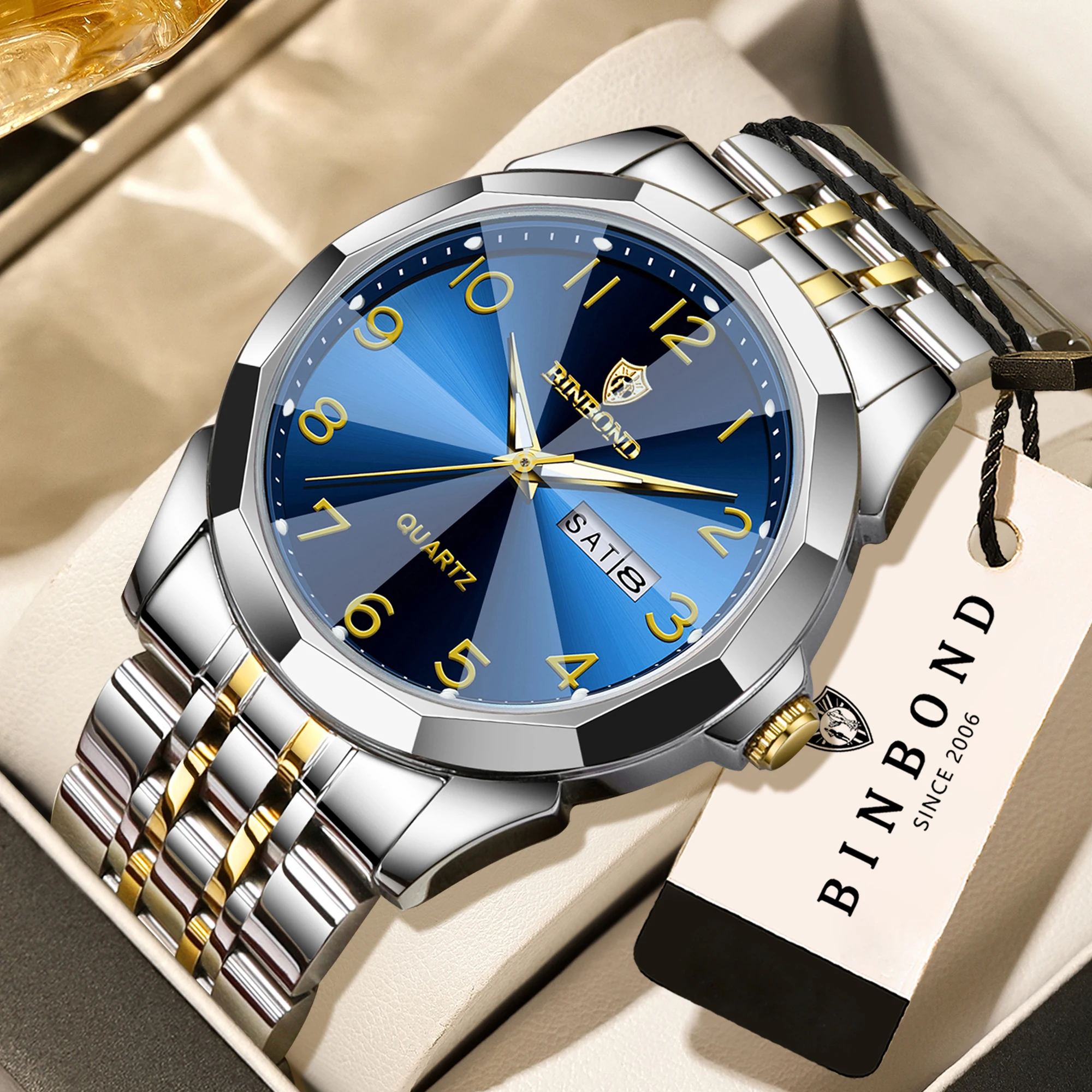 

BINBOND business men quartz wristwatches luxury sturdy luminous waterproof week display auto date accurate watch for men reloj