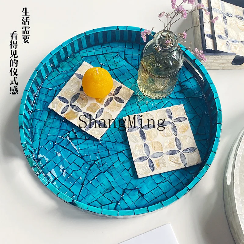 

PYH Wholesale Light Luxury Rattan Shell Creative Color Storage Round Home Living Room Cake Coffee Restaurant Tray