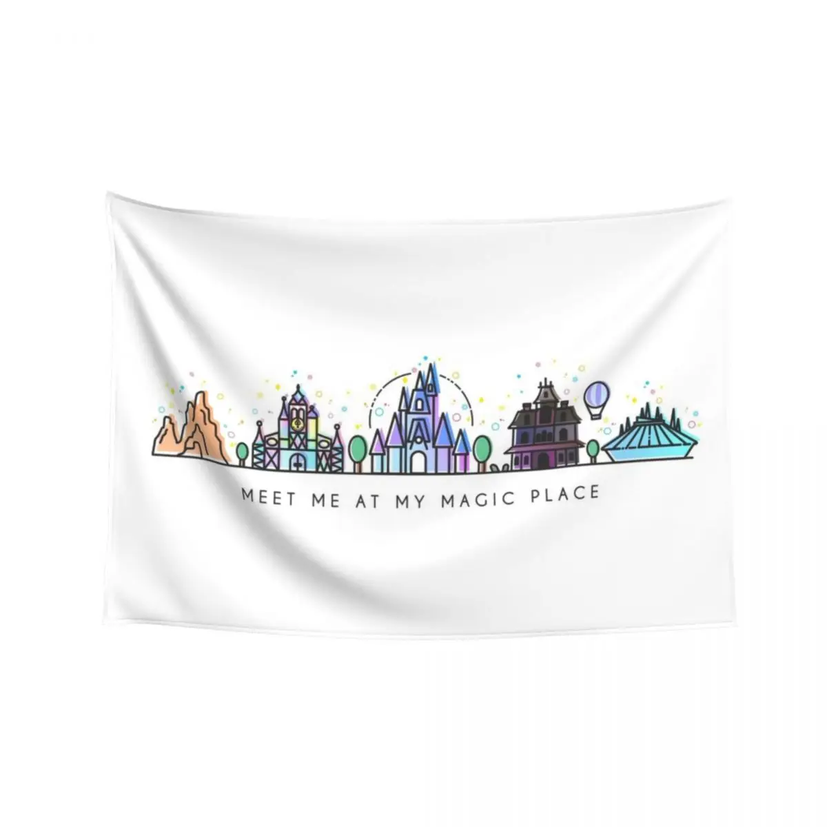 

Meet me at my Magic Place. Happiest Place on Earth. Theme Park Skyline. Florida, Paris, California. Tapestry