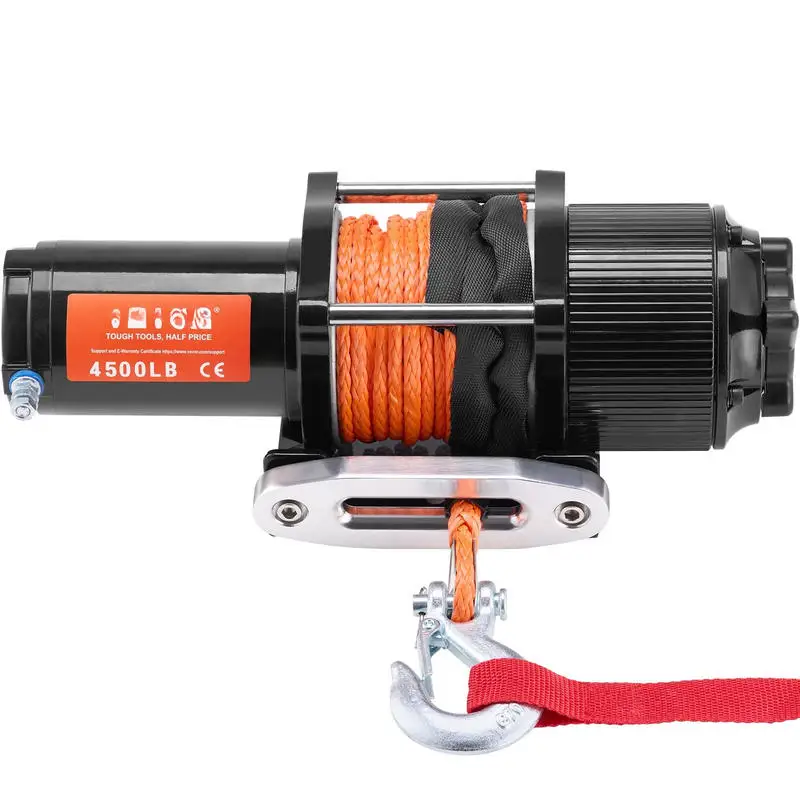 

Recovery Hoist 4500lb Capacity 12V DC For UTV ATV Trailer, 1/4 inch x 39 feet Synthetic Rope Aluminum Fairlead Wireless Wired Dual Control IP55 Rated Heavy Duty Motor Traction Tool