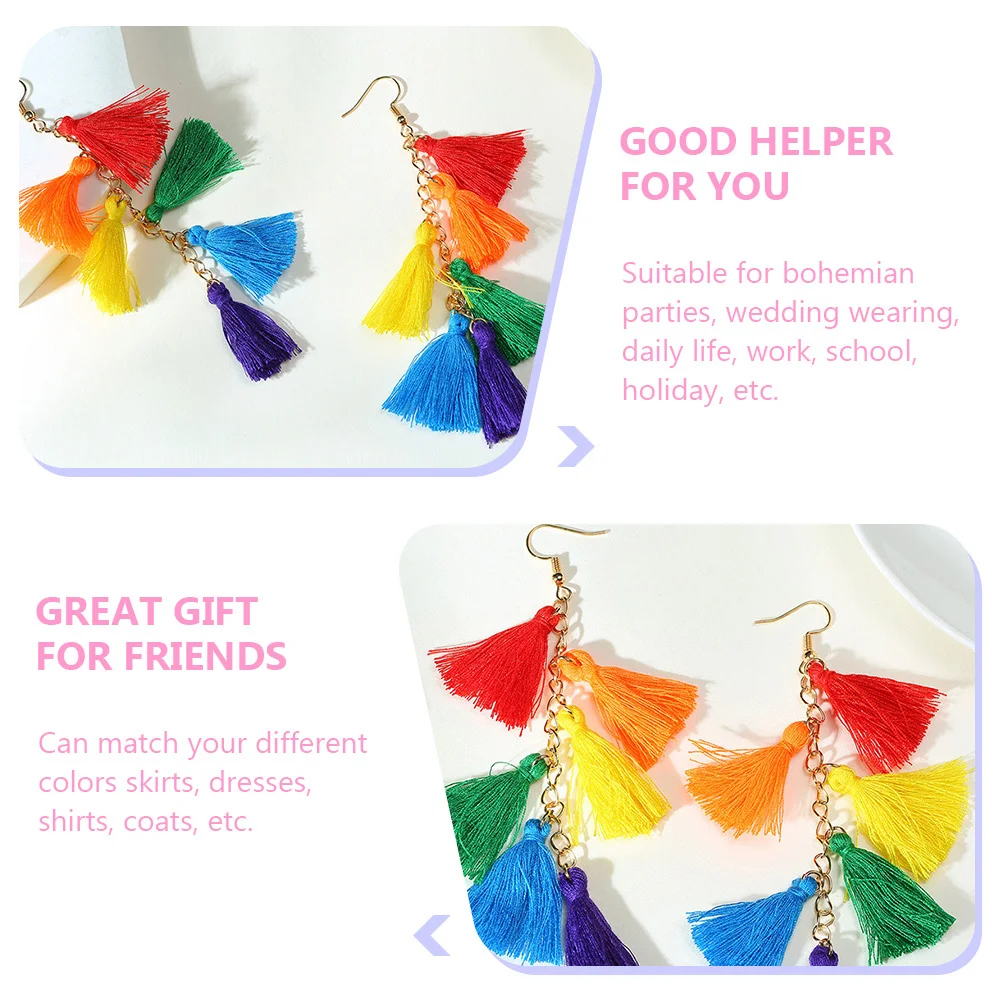 

2Pairs Bohemian Tassel Earrings Rainbow Colorful Layered Dangle Drop Fringe Earrings Women's Fashion Jewelry Gift for