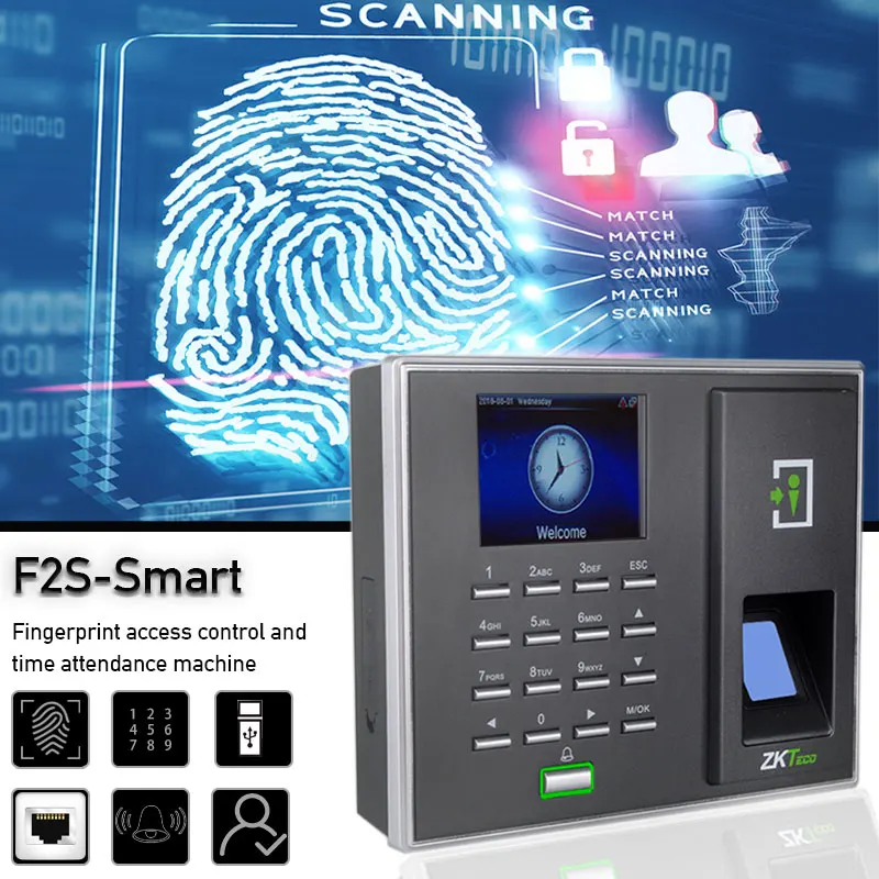 ZKTeco F2S Fingerprint Access Coontrol ZK Optical Sensor  TCP/IP Door Access Control 13.56MHZ 3000 Users Capacity Free Software