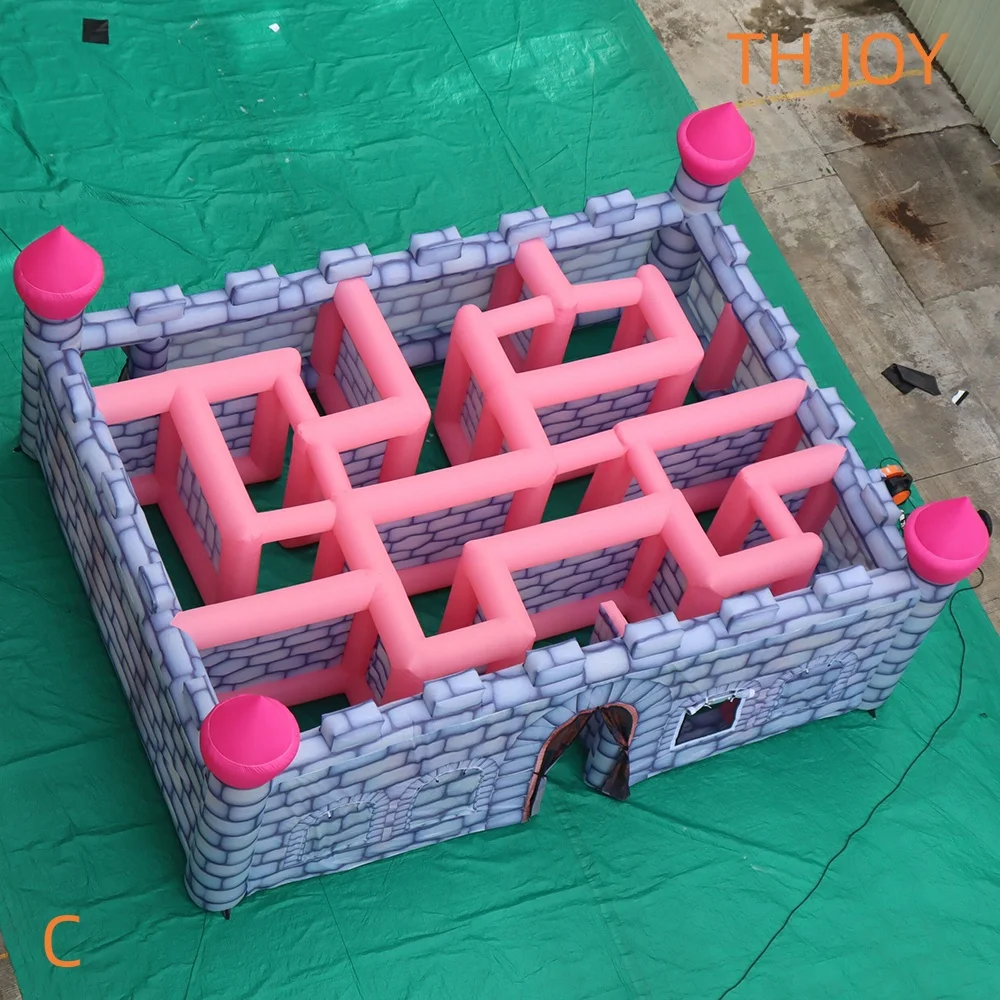 Schnelle Luftversand im Freien 8x8m aufblasbares Labyrinth rosa Schloss Thema aufblasbares Labyrinth Puzzel Laser-Tag-Spiele für Party