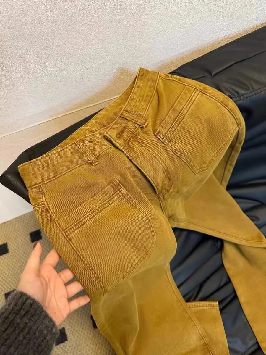 

2025 New Style Wide Leg Jeans Coffee Yellow Hong Kong Style Versatile Street Fashion High Waist Straight Cut Long Jeans