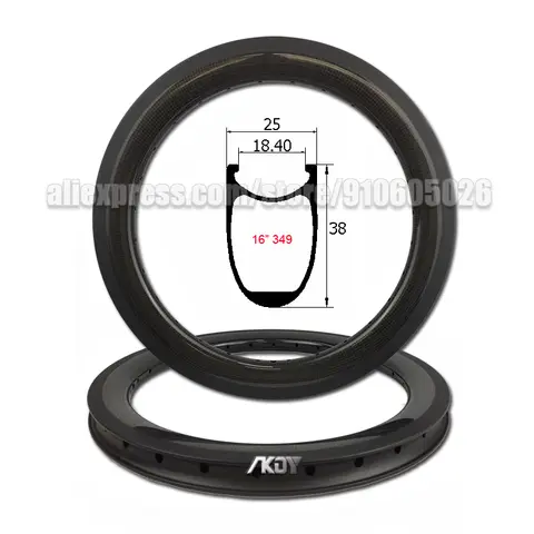 접이식 자전거 V 디스크 브레이크 카본 림, 349 카본 림, 349 림, 16 인치, 38mm