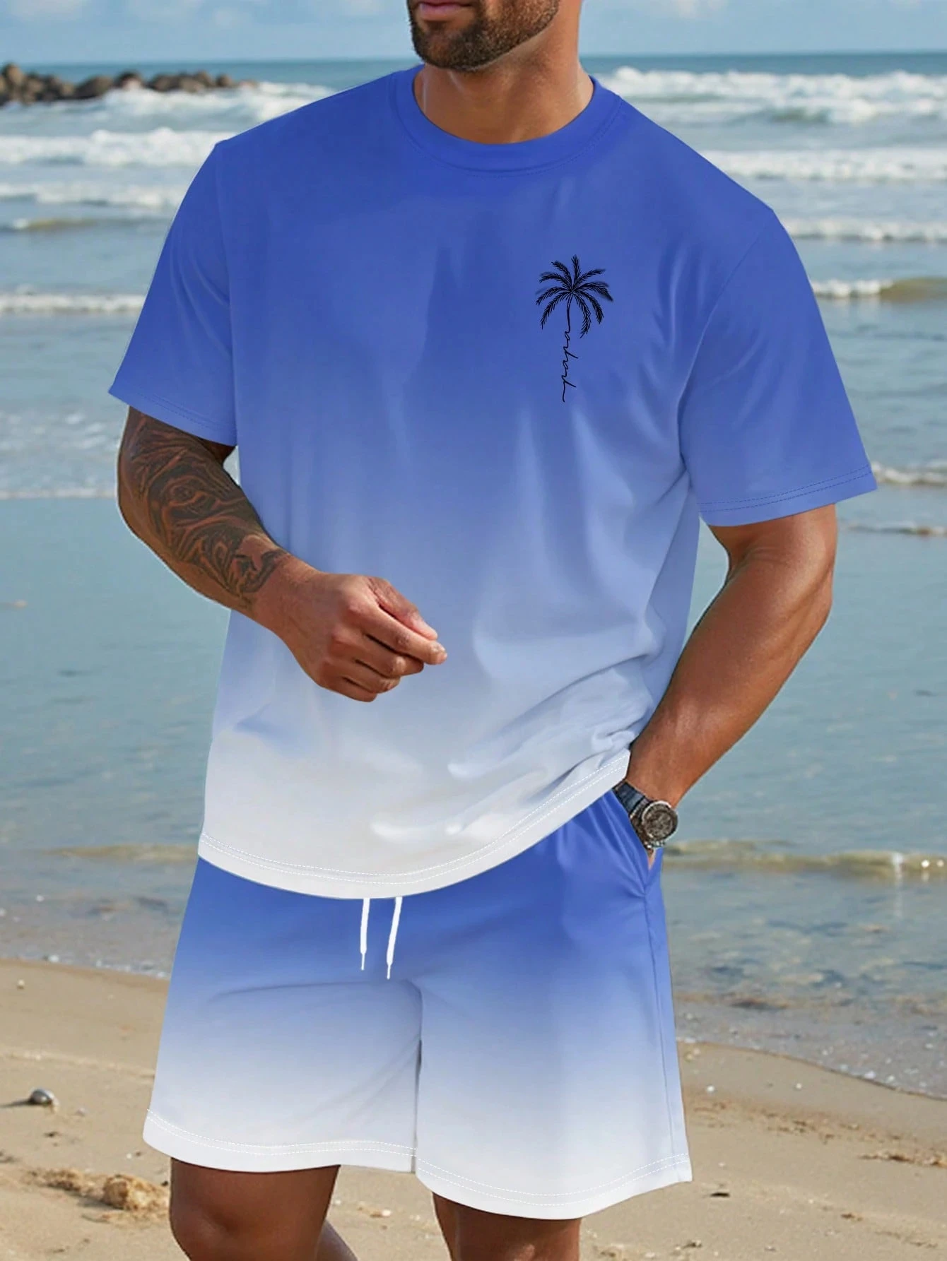 Summer New Basic Casual Men's Printed T-shirt Set Fashion Street Style T-shirt Loose Fit Two Piece Set Breathable Sports Set - Image 2