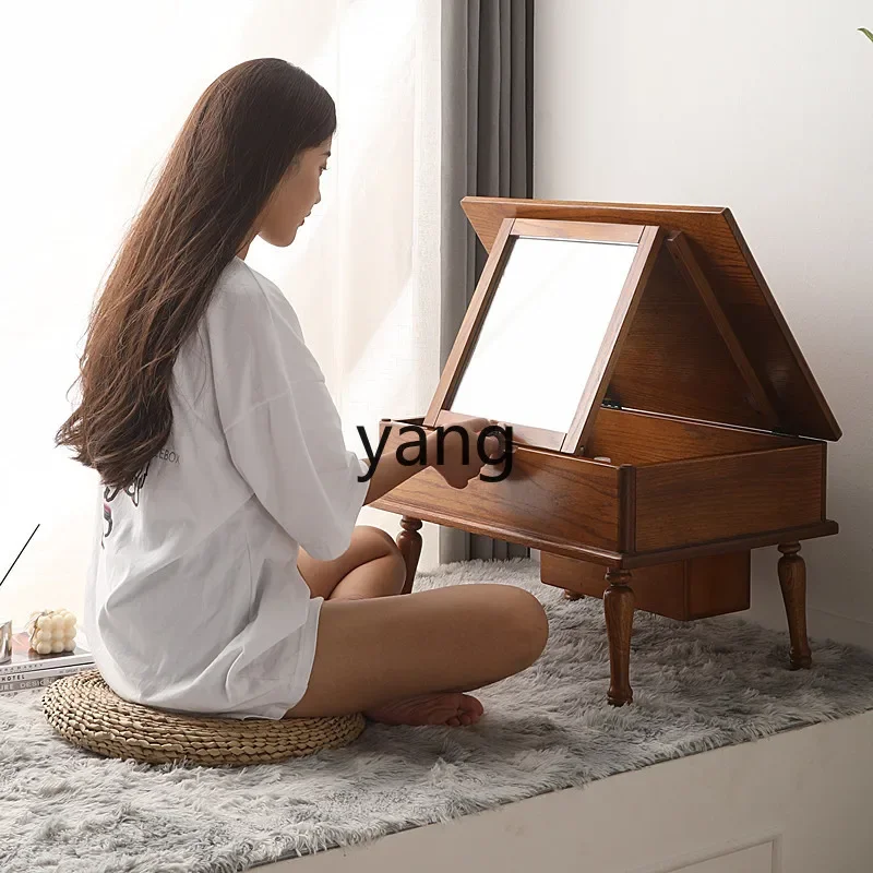 LH solid wood bay window dressing table bedroom small apartment mini dressing table clamshell dressing table