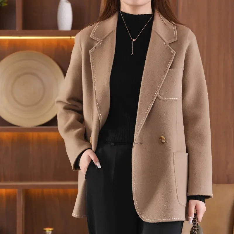 Thickened Woolen Coat For Women Autumn Winter New Style Age-Defying Korean Version Warm Medium-Length Loose Short Person Jacket