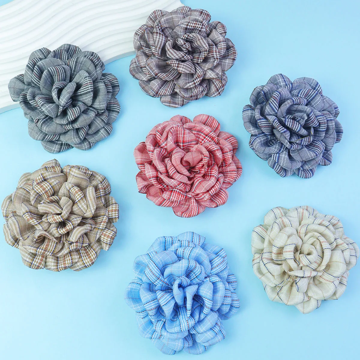 10CM Korean version of the British style color striped gingham sweet camellia brooch simple  with Brooch clothing accessories