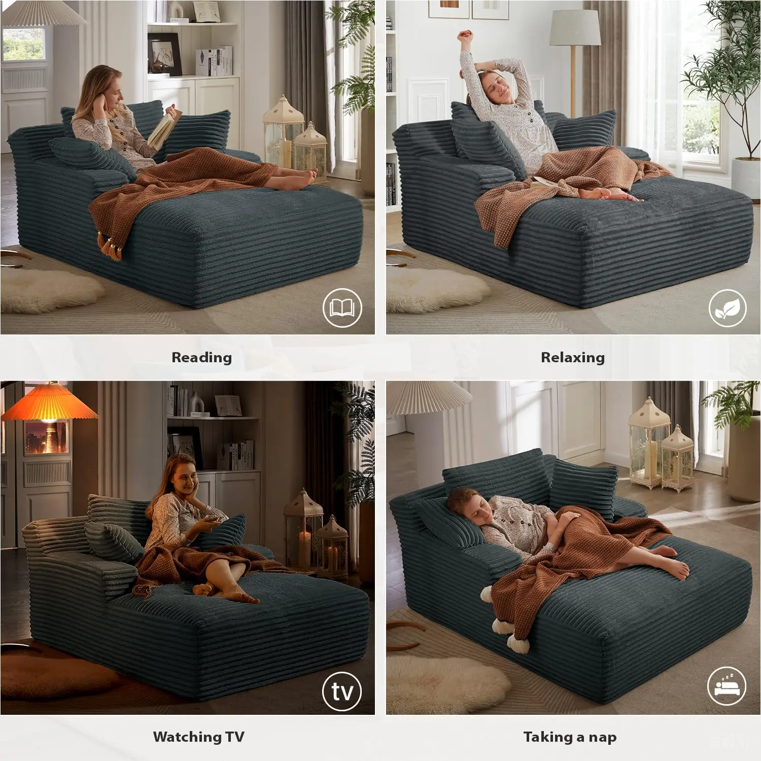 Oversized Corduroy Upholstered Boneless Sofa Bed, Deep Seat Sleeper Couch Reading Chairs, Cloud Sofas Couches for