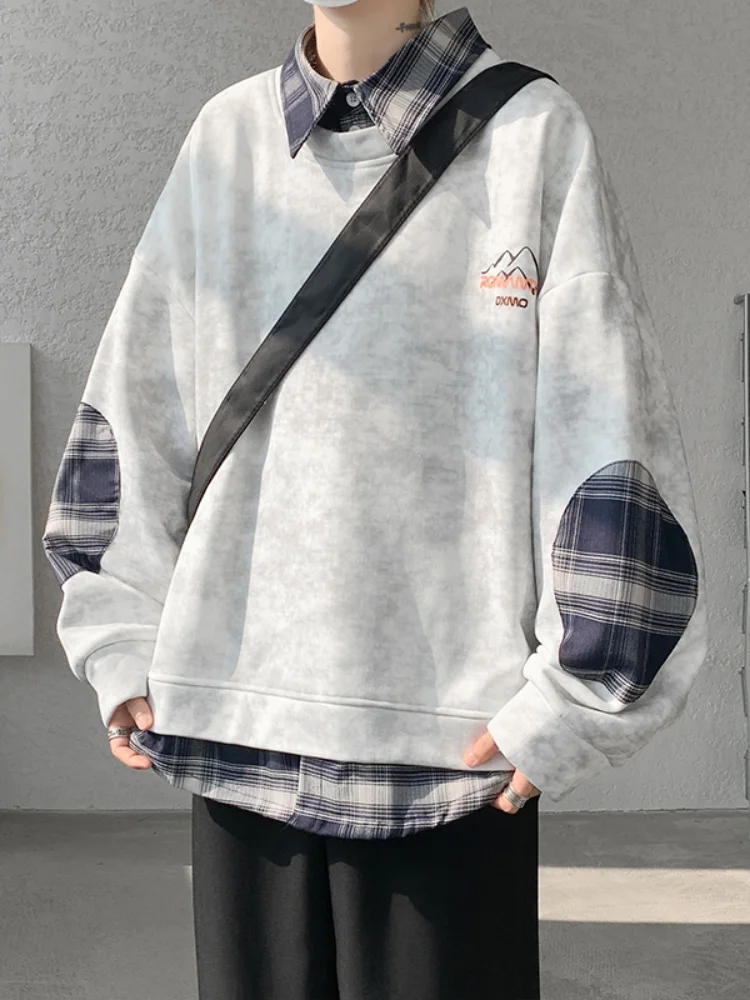 

Мужская толстовка с воротником-стойкой и флисовой подкладкой, повседневная, в клетку, с лоскутным узором, с длинными рукавами, осенне-зимняя, модная брендовая верхняя одежда