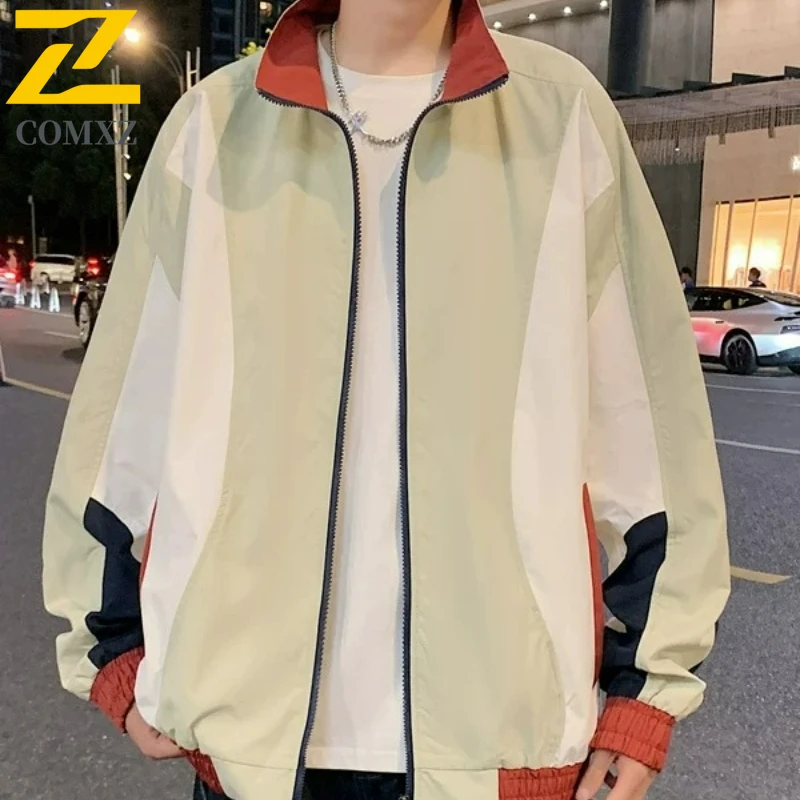 

COMXZ Men Jacket Fashion Stand Collar Outdoor Camping Windproof Motorcycle Jackets Comfort Cycling Lightweight Autumn Clothing