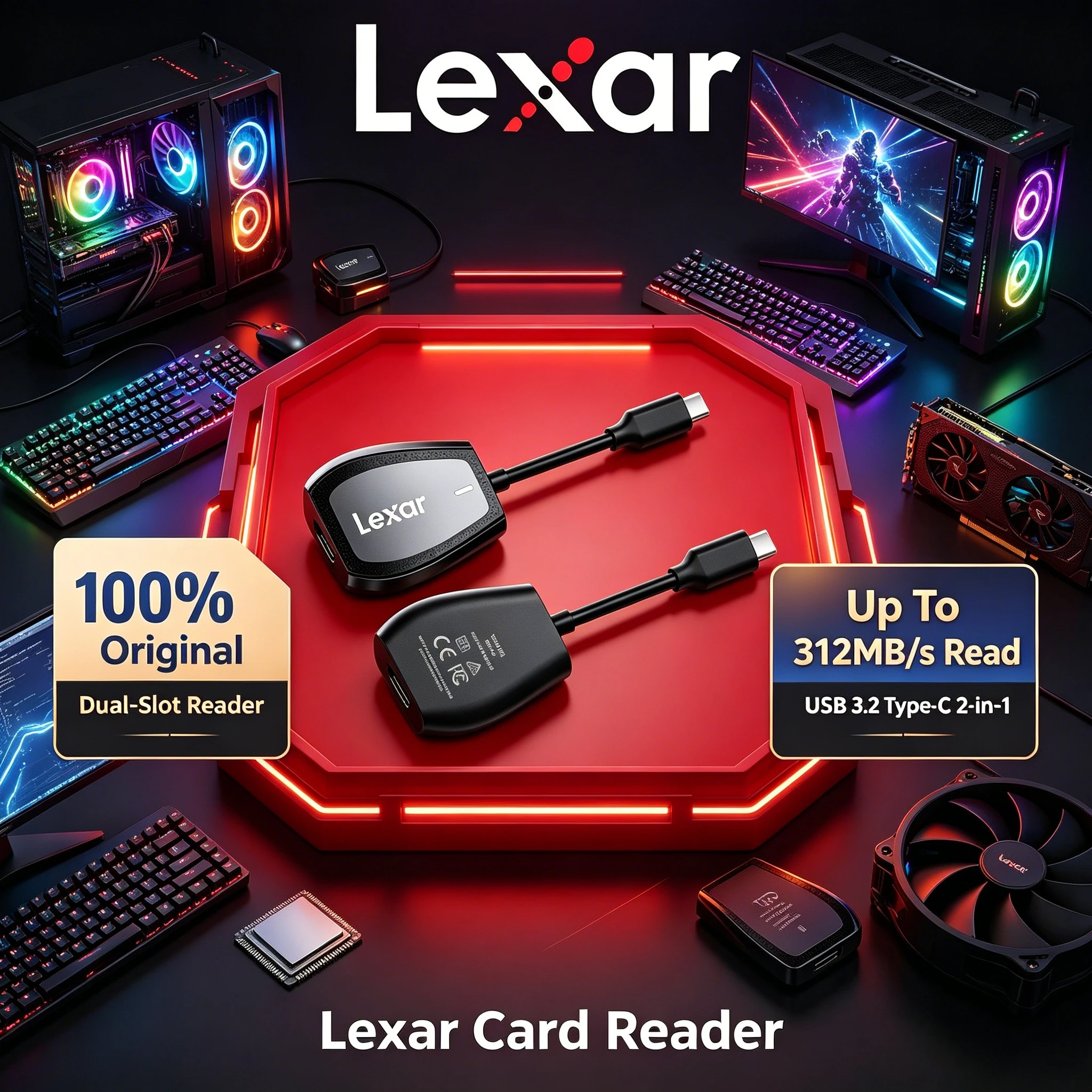 lexar-2-in-1-カードリーダー-usb-32-type-c-は-sd-および-microsd-uhs-ii-カードをサポート-最大-312mb-s-速度で、ホームオフィスや外出先での使用に最適