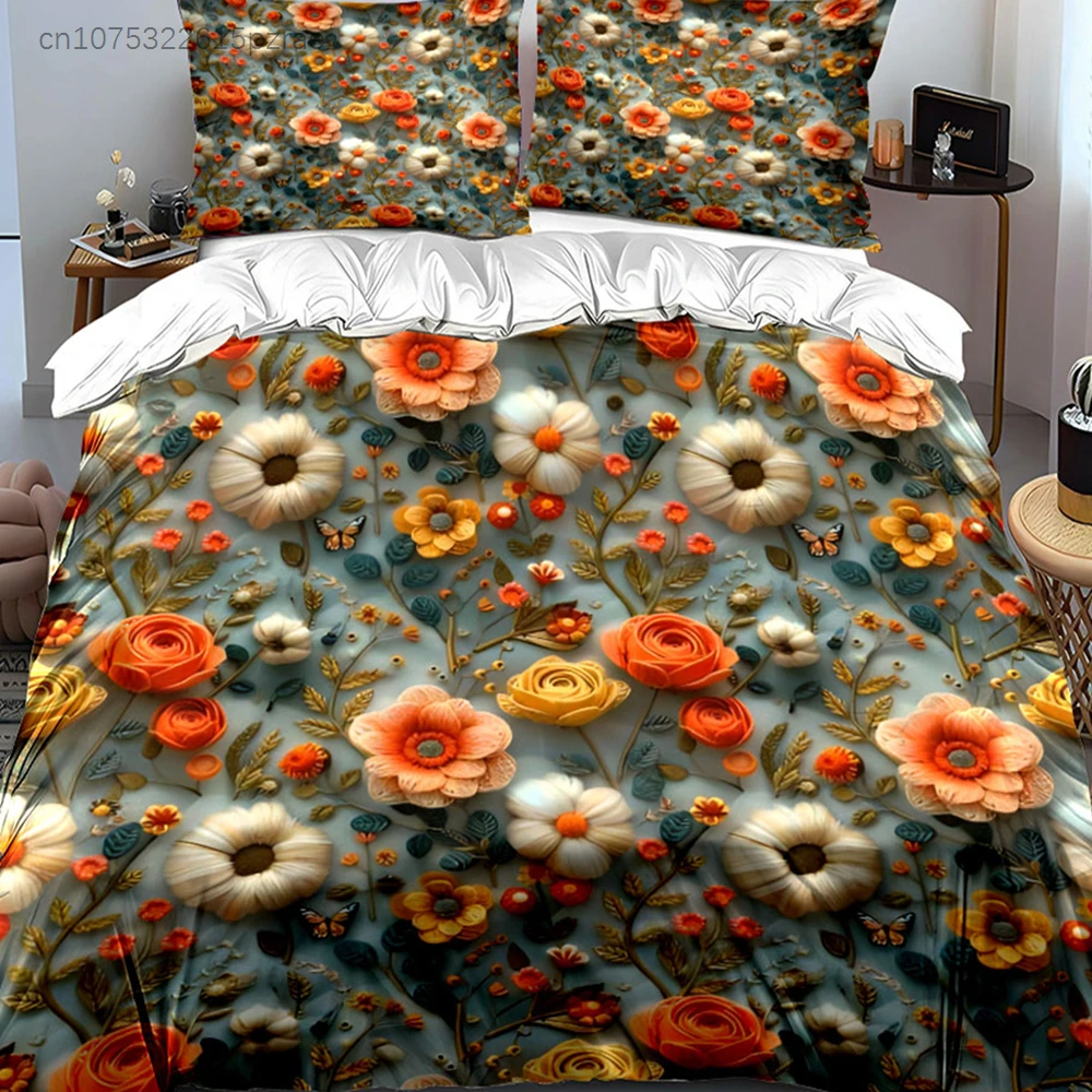 Floral Pattern Three-Piece Set Multiple Sizes kid's And adults' Bedroom Exquisite 3PC Bedding set, Gift
