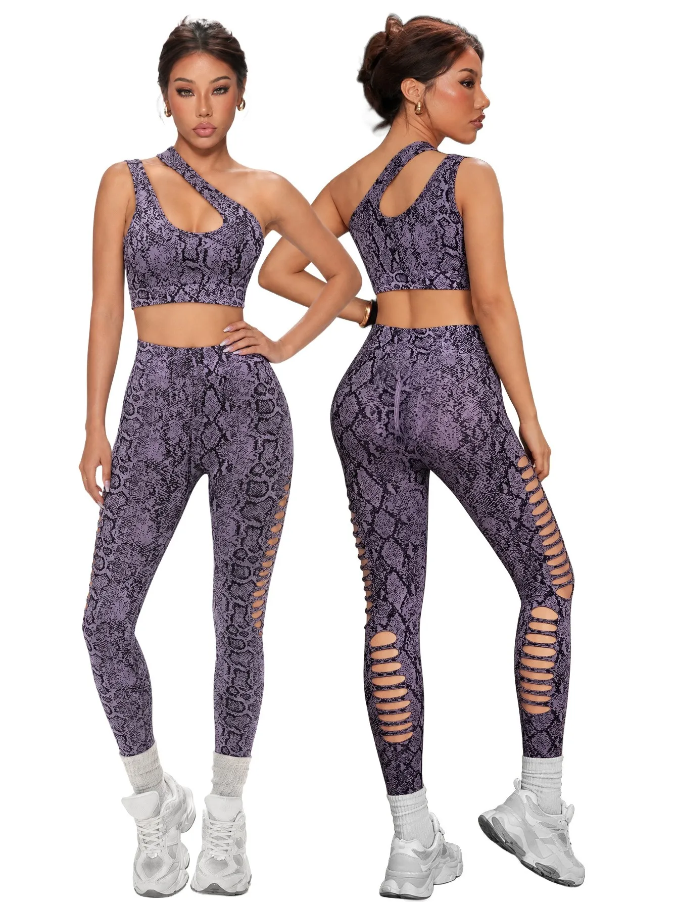 Sports Yoga Suit Set Irregular Slanted Shoulder Bra High Waist Tight Hollow Design Yoga Pants Set