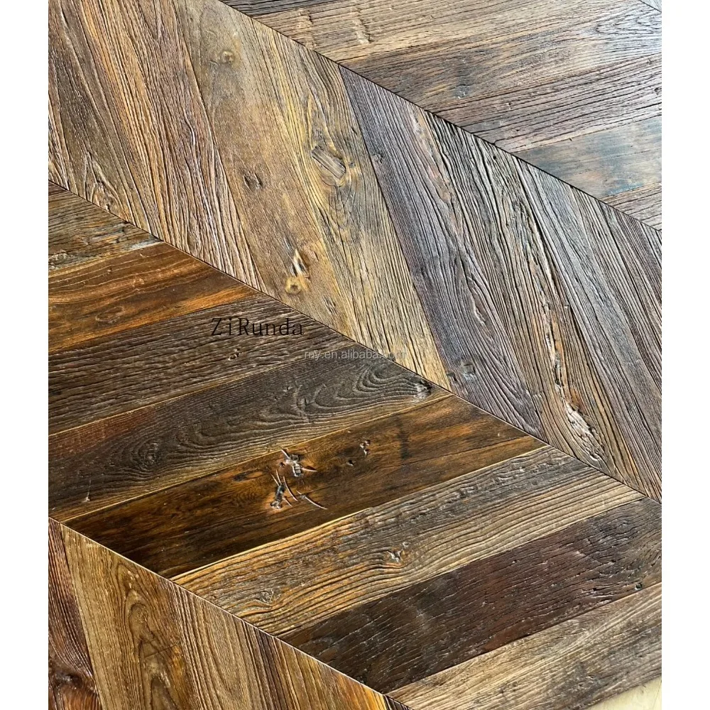 カスタマイズされたワックスオイル多層再生ニレ材フローリング、ヴィラ用ロングボードフローリング