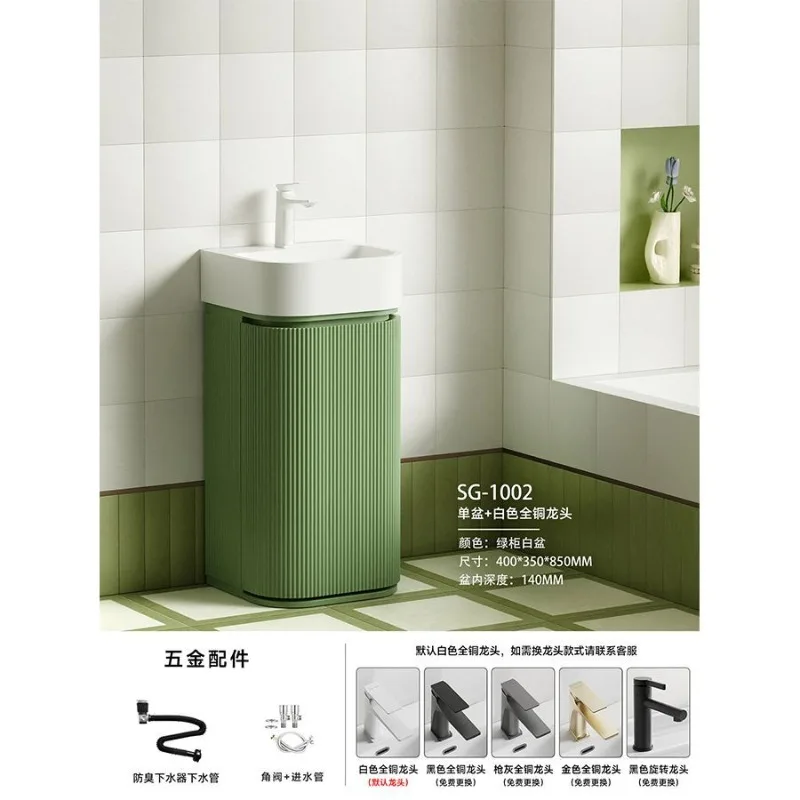 Color floor-to-ceiling bathroom cabinet Green toilet column type sink