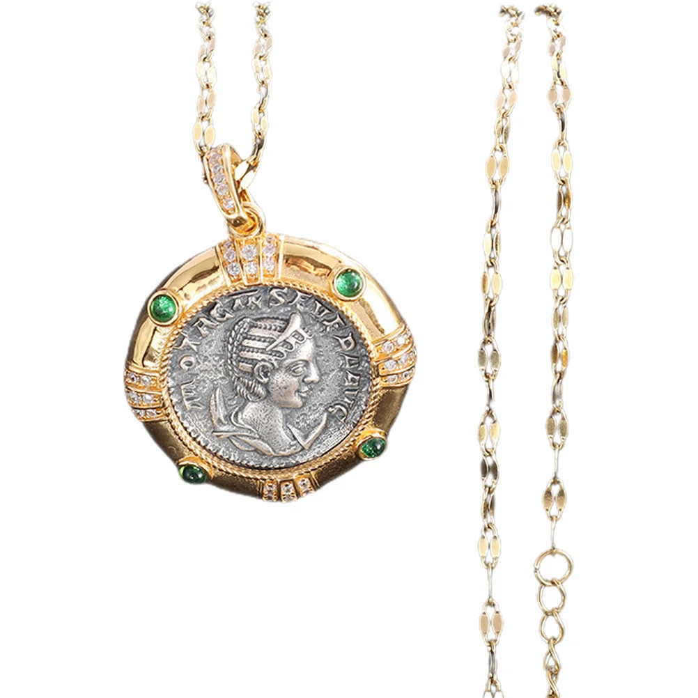 

Choker Necklaces for Girls Ancient Coin Pendant Trendy Vintage Emerald Women Miss