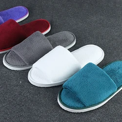 Winter Coral Fleece Thick Sole Indoor Slippers For Women Men Hotel Travel Spa Half Pack Fluffy Slippers Guest Family Slippers