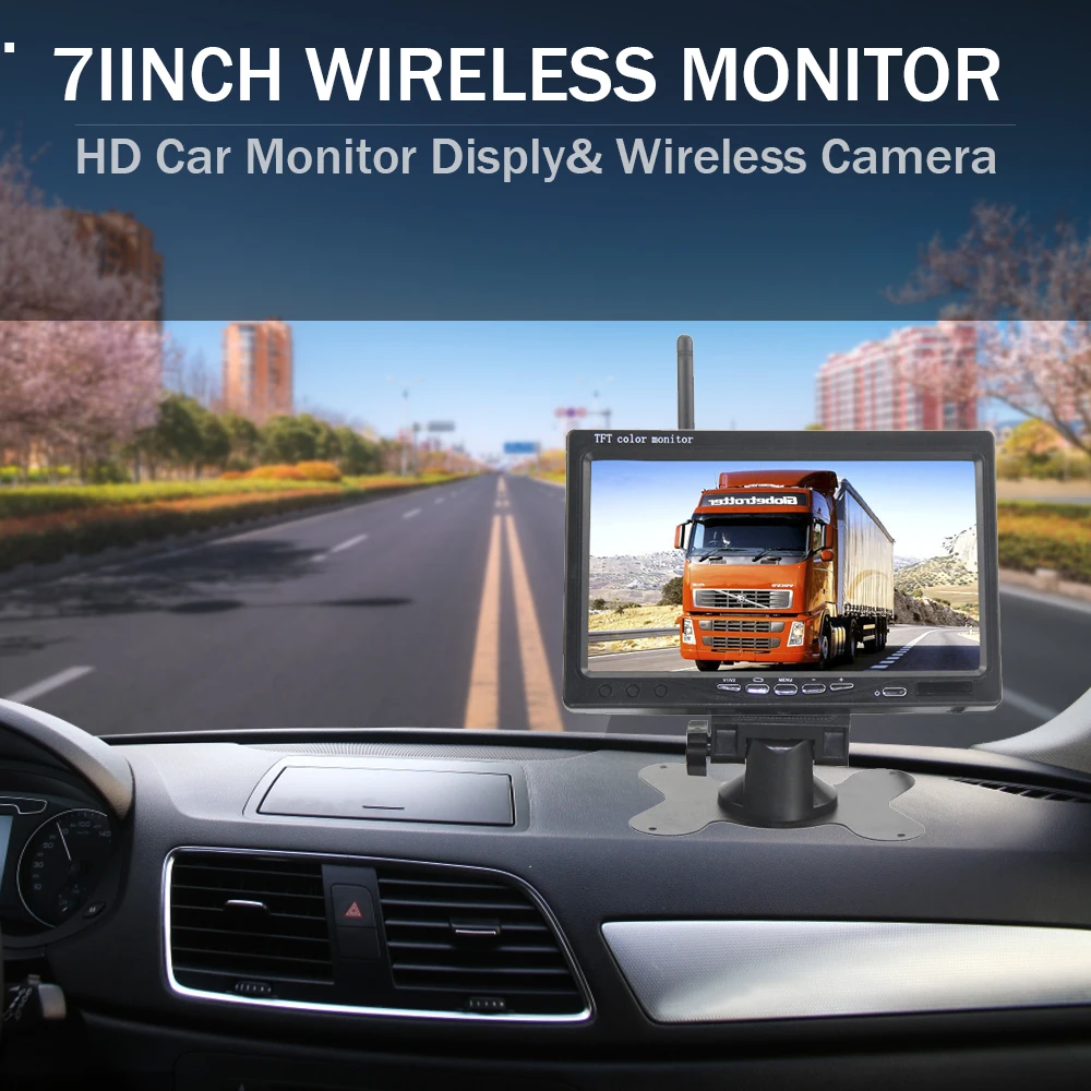 Wireless 7 inch Car Monitor Screen Rear View Camera For Truck Bus RV Trailer Excavator Rearview Image 12V-24V Display