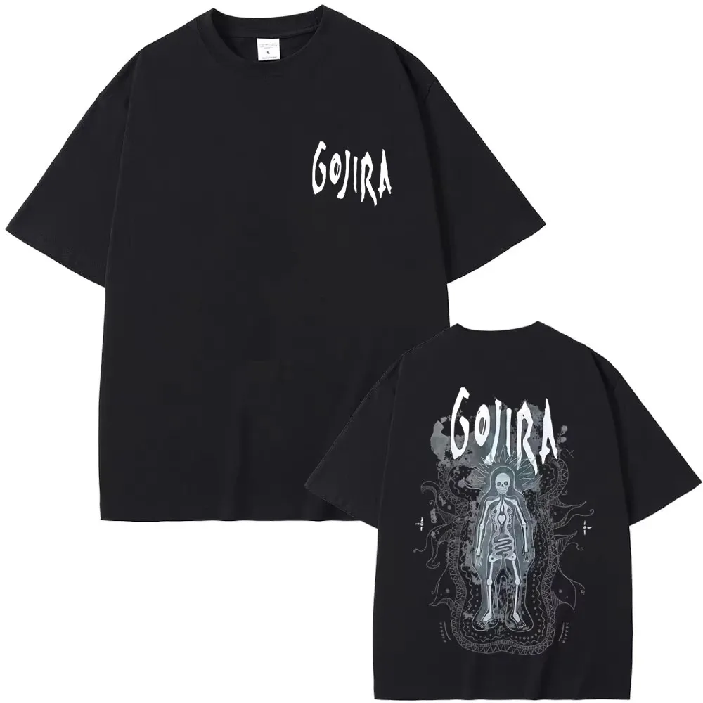 T-shirt unisexe à imprimé crâne The Flesh Alive de la groupe de rock métal Gojira, t-shirt ample à la mode, hauts décontractés à manches courtes en pur coton pour hommes