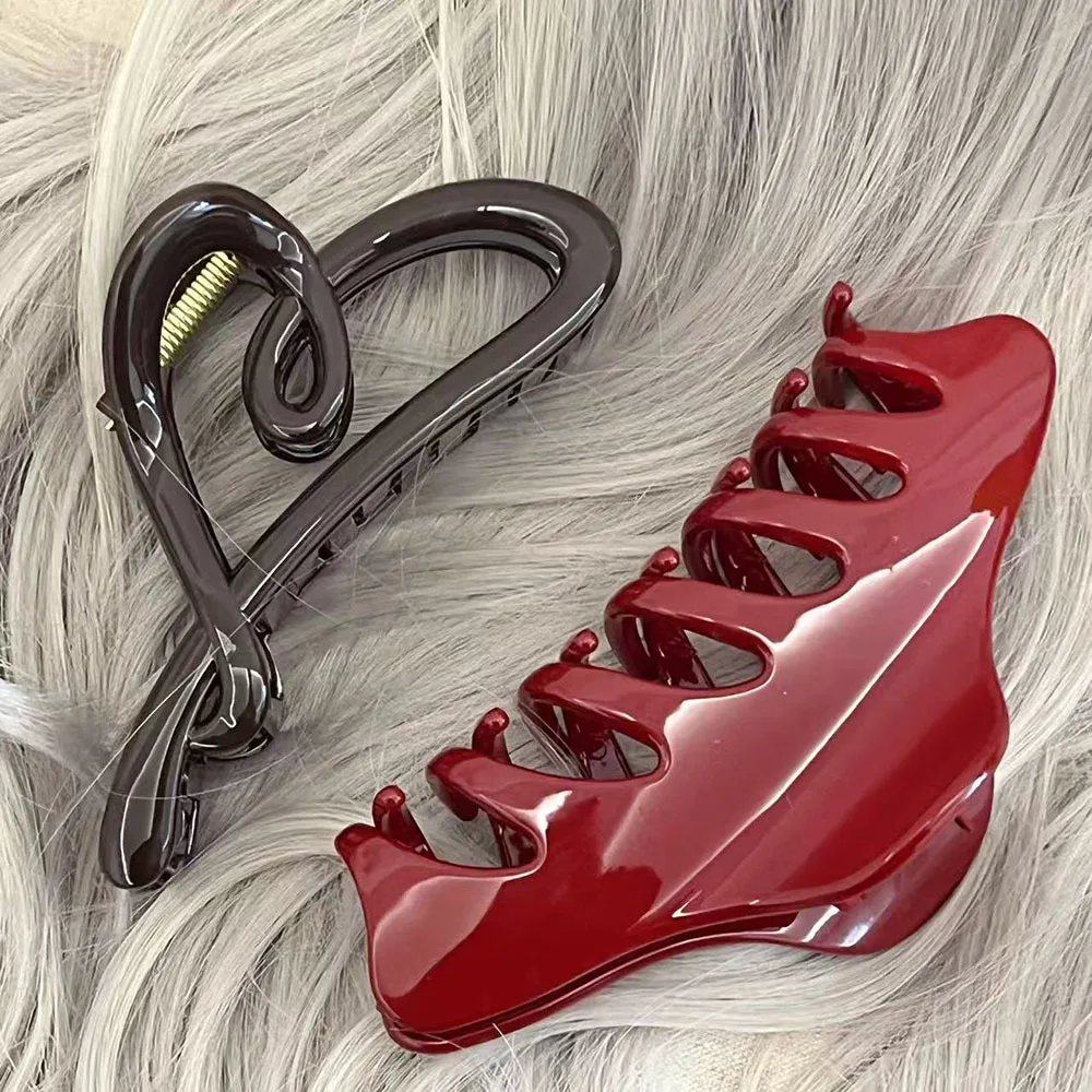 2 قطعة القلب الرجعية الأحمر التنين العظام مشبك شعر الفرنسية كبيرة كراب مقاطع الشعر القرش ذيل حصان المشبك دبوس الشعر إكسسوارات الشعر امرأة هدية #3