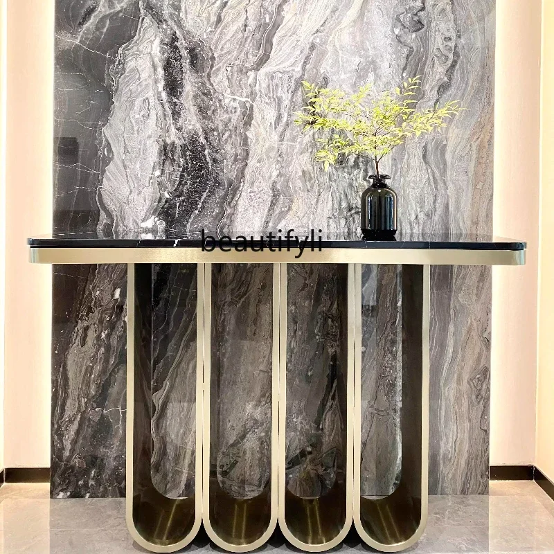 

Asmt56Simple and modern entry stainless steel entrance table minimalist corridor aisle entrance platform Living room wall table