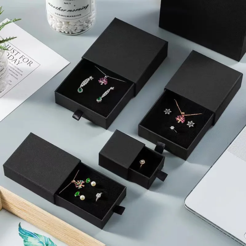 

1PC Black Paper Jewelry Box Bracelet Necklace Ring Earring Box Handmde Kraft Wedding Gifts Packaging Box Jewelry Accessories