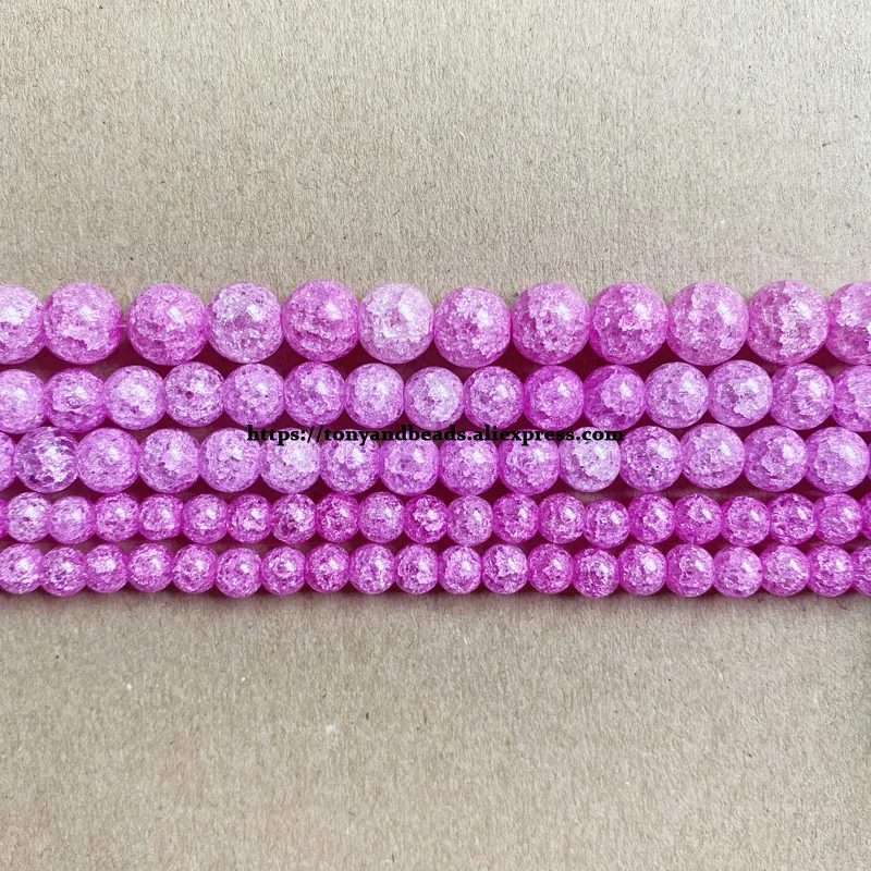 Natural Stone Magenta Color Dyed Snow Cracked Crystal Round Loose Beads 15