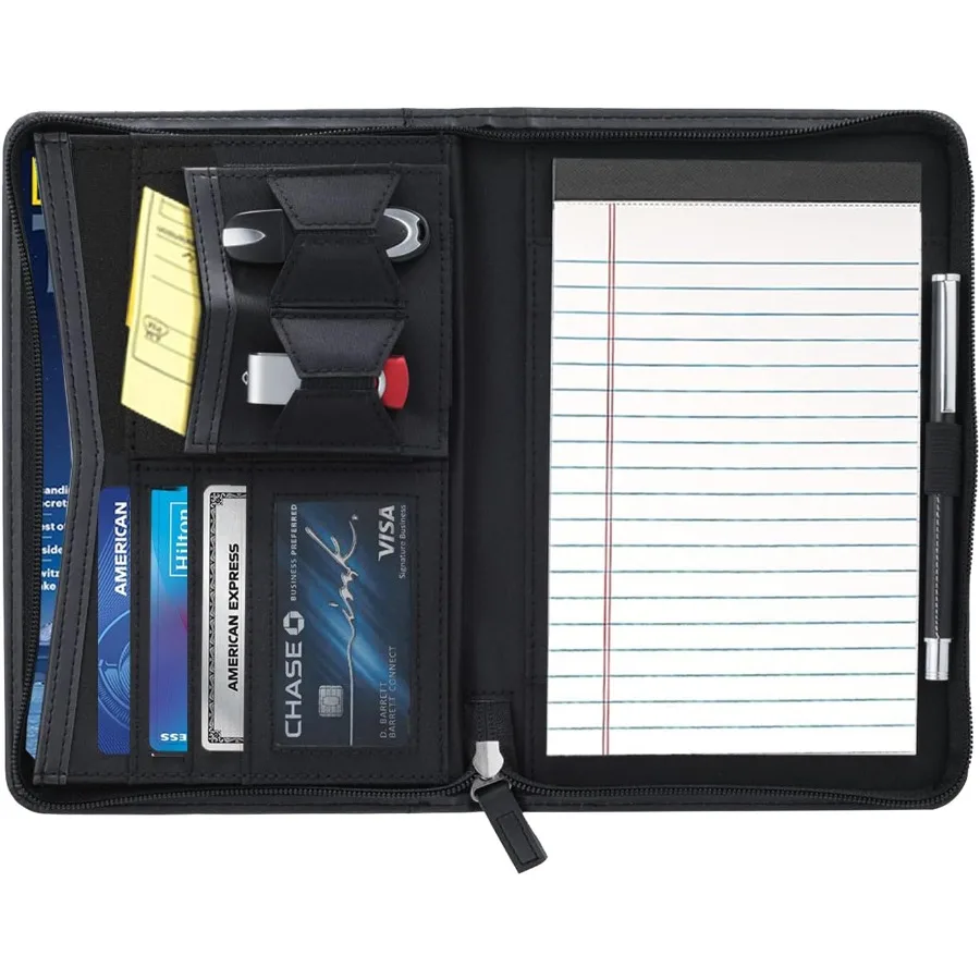 Organizer per portafoglio piccolo Portafoglio aziendale con cerniera A5 Cartella per padfolio junior per donne e uomini Blocco note 5 x 8 Ilud
