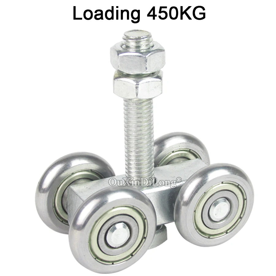 4PCS Heavy Duty Sliding Door Rollers Industrial Steel Rail Hanging Trolley Wheels Factory Track Bearing Pulleys Loading 450KG