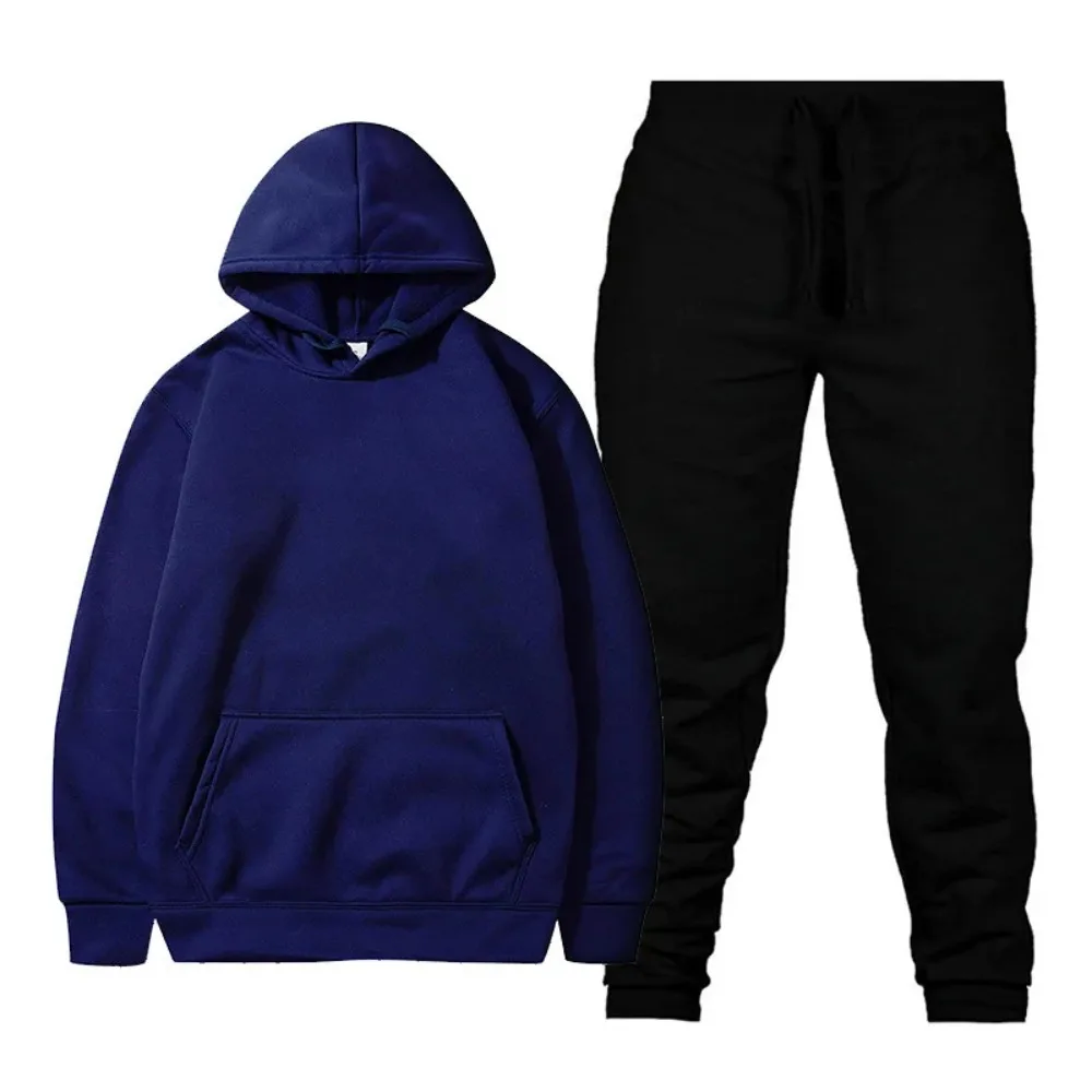 Winter Fleece Lined Hoodie Set Couple Thick Warm Loose Fit Heavyweight Joggers Men