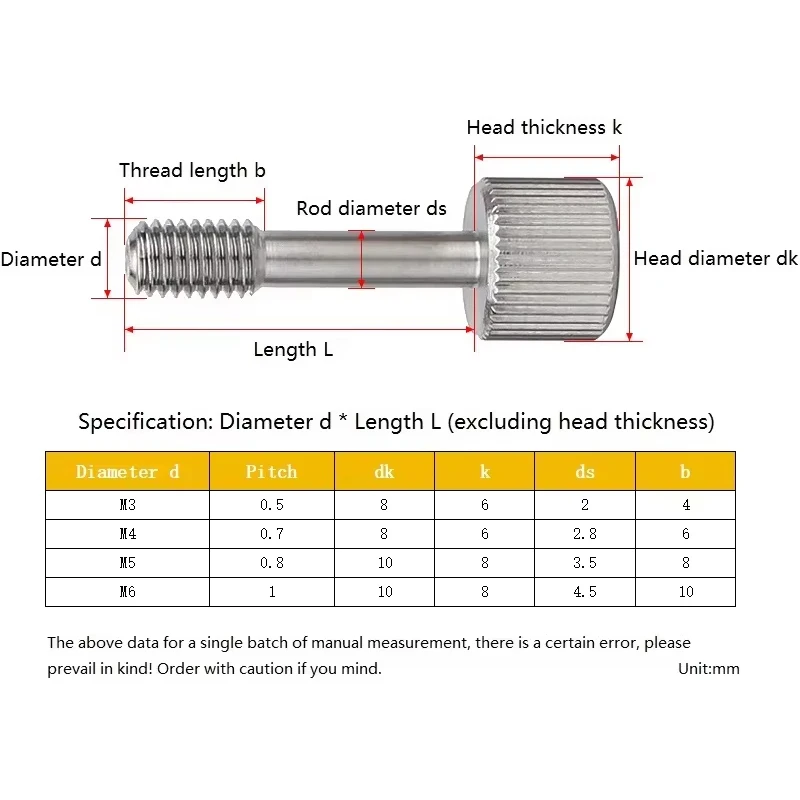 304 Stainless Steel Flat Knurled Thumb Screws M3 M4 M5 M6 With Waisted Shank Hand Tighten ThumbTamper Resistant Screw L:6-30mm