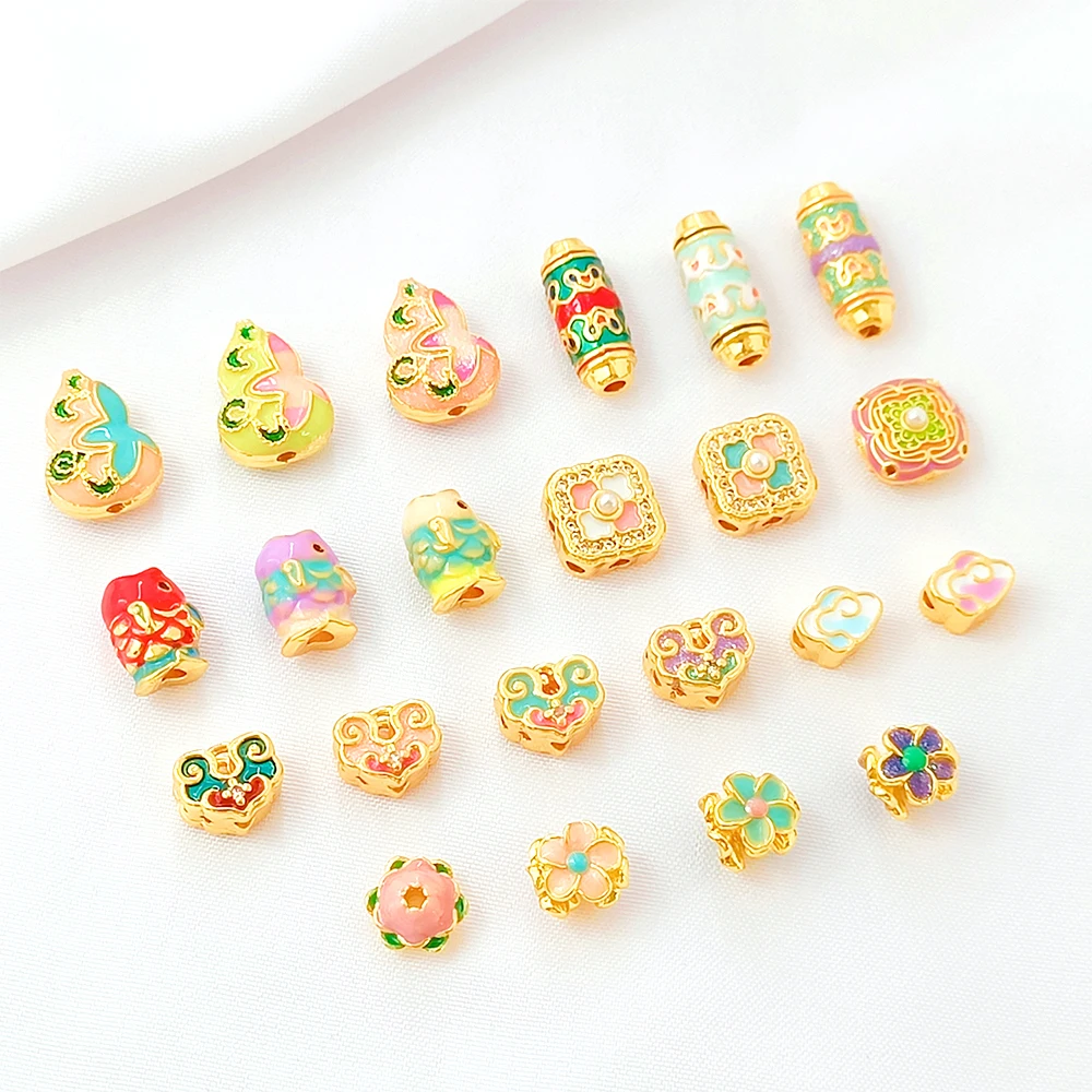 Gold-plated Retro Drip Enamel Color Butterfly Hollow Gourd Beads DIY Jewelry Making Necklace Bracelet Accessories Materials