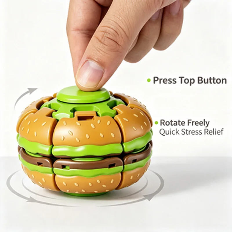 Rotatable Burger Fidget Spinning Ball, Handheld Stress Relief Toy