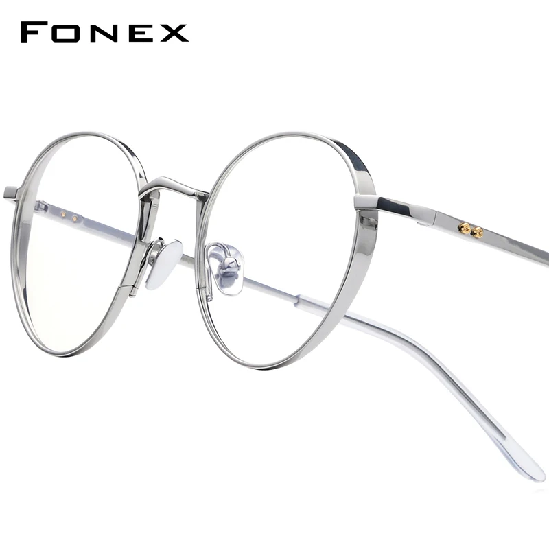 FONEX Titanium Glasses Frame Women Ultralight-Weight Vintage Round Eyeglasses Men Retro Japanese High-end Quality Eyewear 879