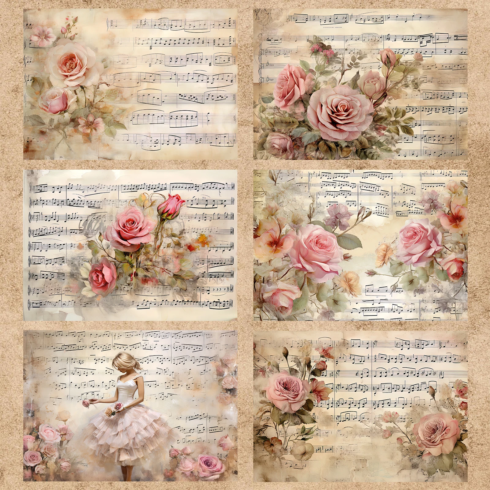 16 Sheets A5 Size Pink Rose Sheet Music For Girls Background Vintage Grunge Journal Planning Scrapbooking