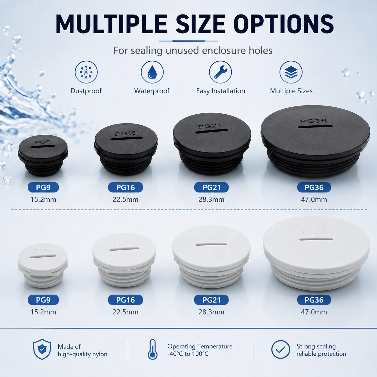 Metric M Plastic Waterproof Plug Threaded Pipe Fitting End Cap Plug PG48 M32 Nylon Gland Seal with Hex Nut M12 M16 PG7 PG9 PG11