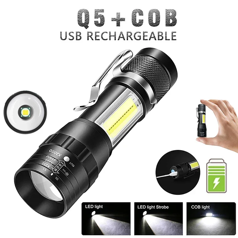 

Портативный мини-фонарик KDULIT COB + XPE, регулируемый фонарик, USB-перезаряжаемый уличный фонарь для кемпинга, рыбалки на большое расстояние, аварийный фонарь