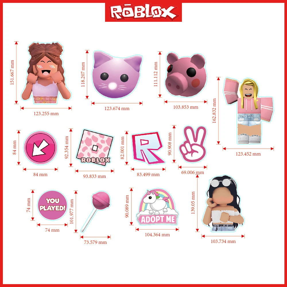 Roblox Surprise Funny Game Theme Party Pink Girl Paper Photo Props 12 Pcs Set Cute Cartoon Print Birthday Celebration Props Gift